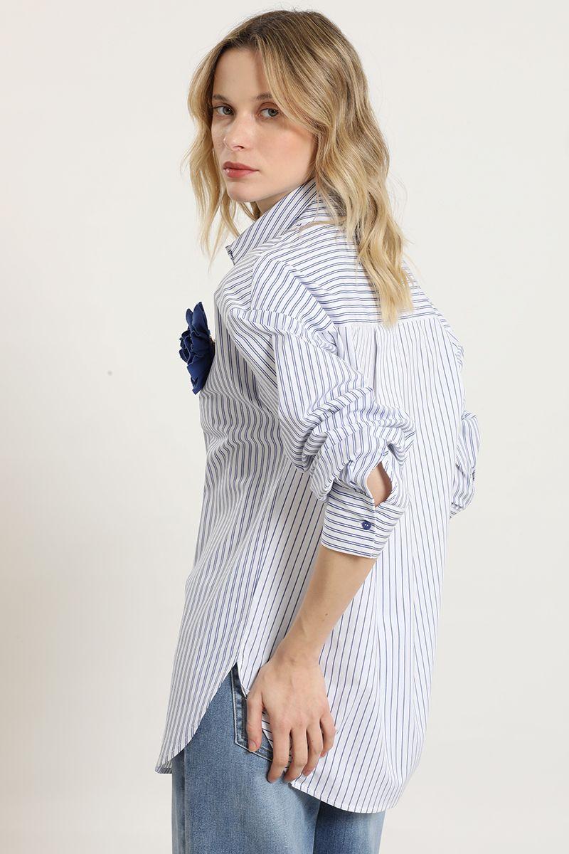 Blusa poplin, pin flor, azul Liola-5
