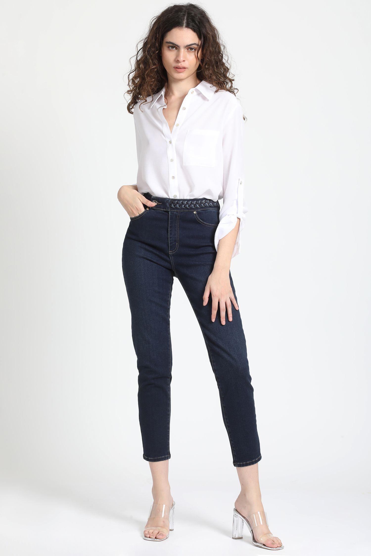 Jeans Skinny Con Aplicación Trenzado Indigo Liola-0