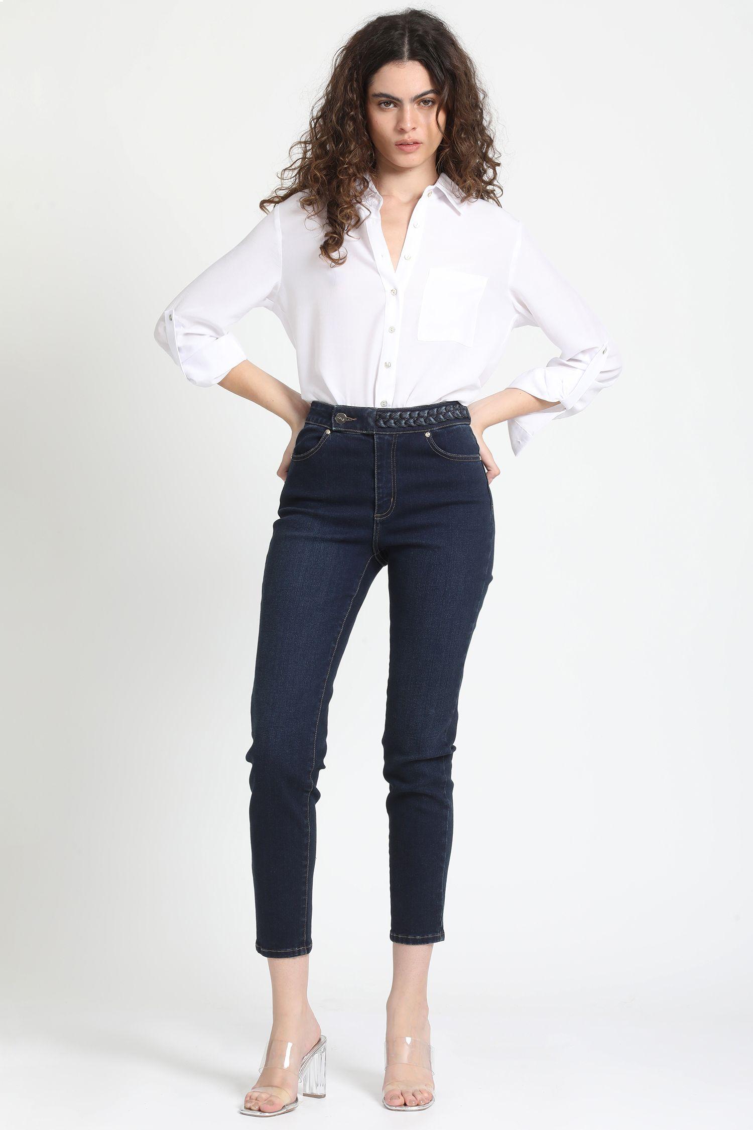 Jeans Skinny Con Aplicación Trenzado Indigo Liola-1