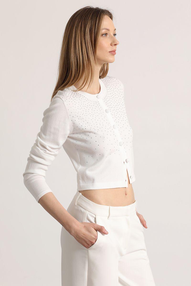 Cardigan tejido strass liola mujer crudo-2