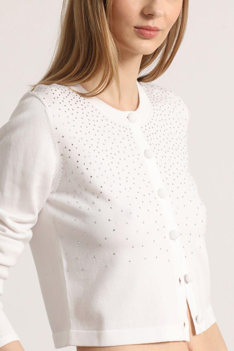 Cardigan tejido strass liola mujer crudo-3