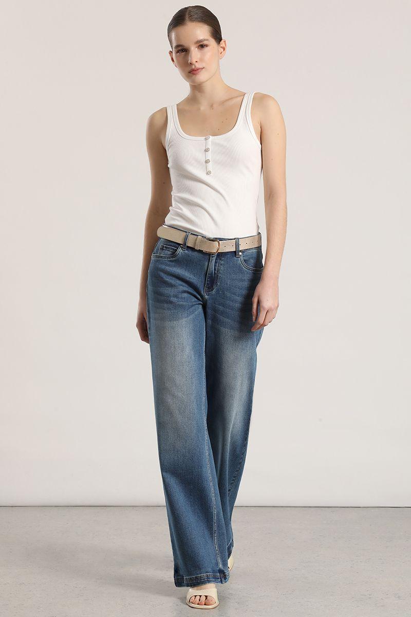 Jeans straight con cinturón liola mujer azul-0