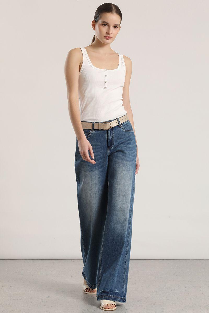 Jeans straight con cinturón liola mujer azul-1