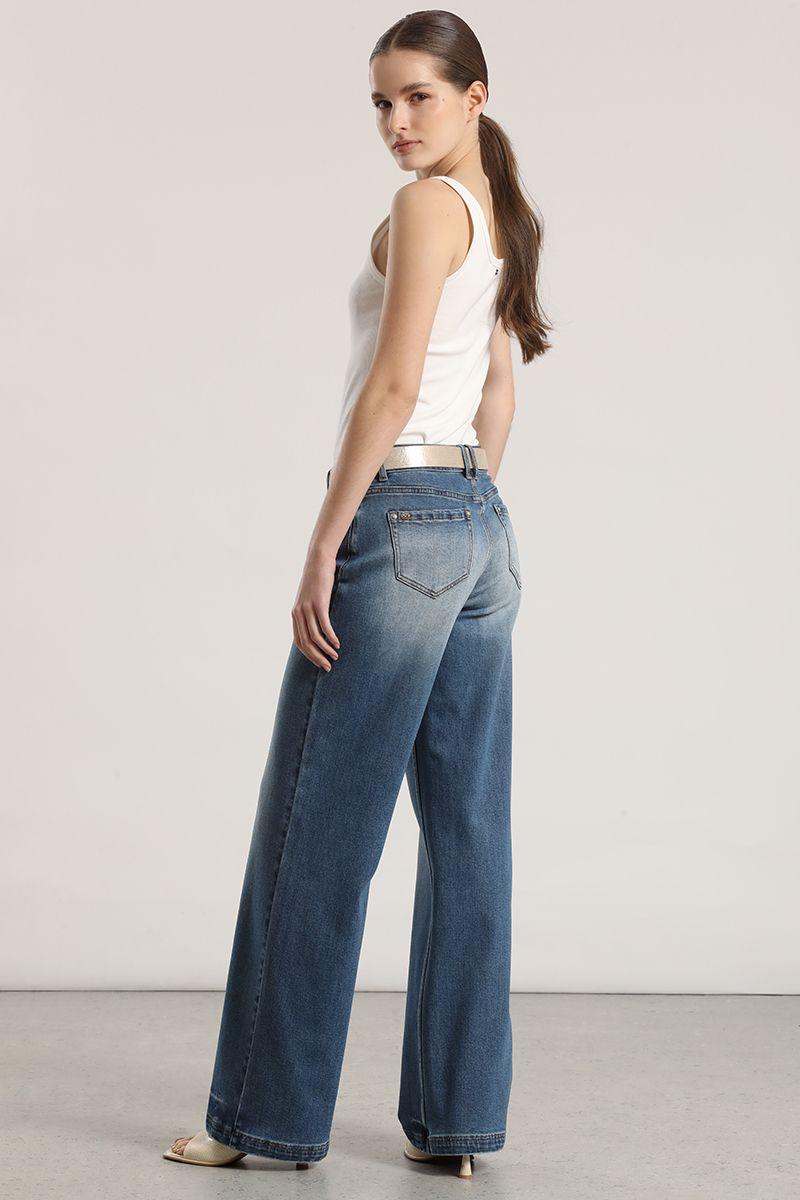 Jeans straight con cinturón liola mujer azul-2
