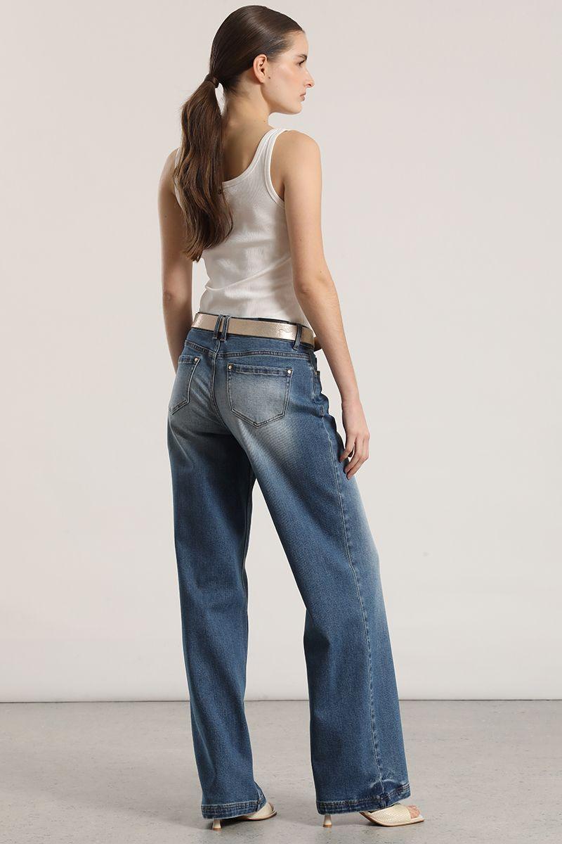 Jeans straight con cinturón liola mujer azul-3