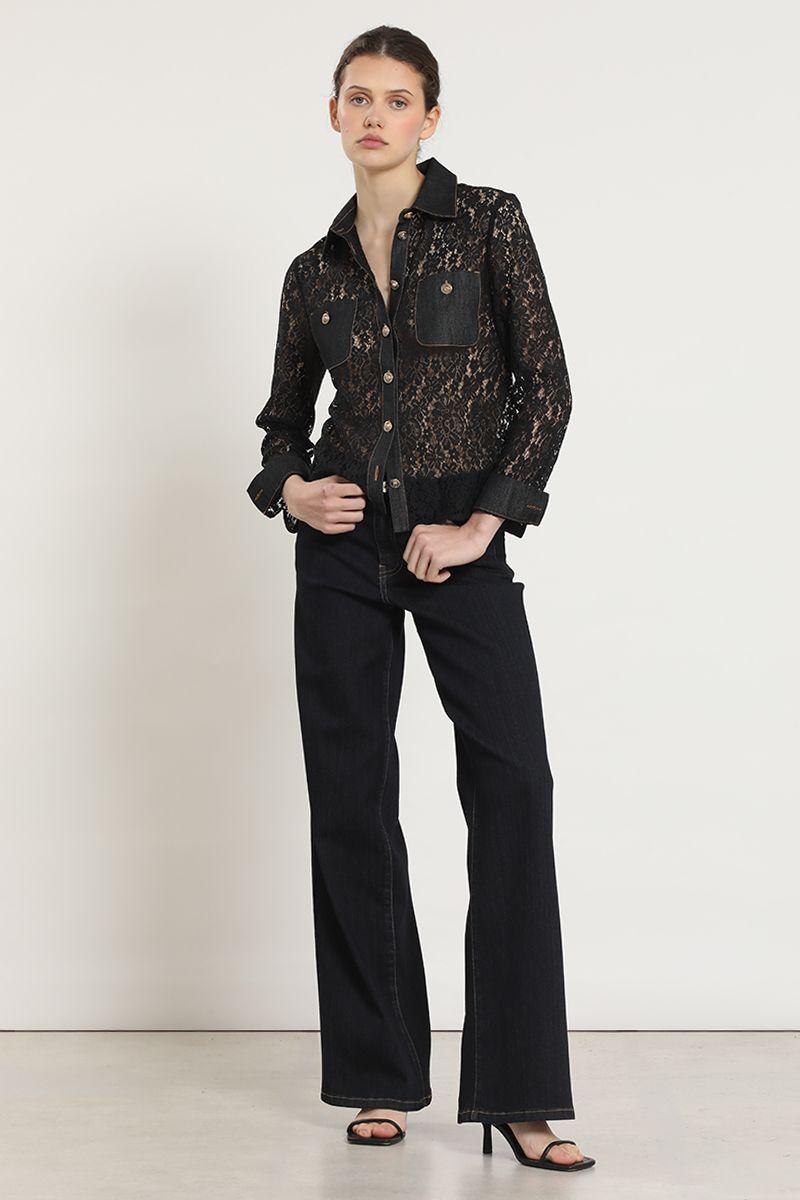 Blusa mix encaje denim, negro Liola-2