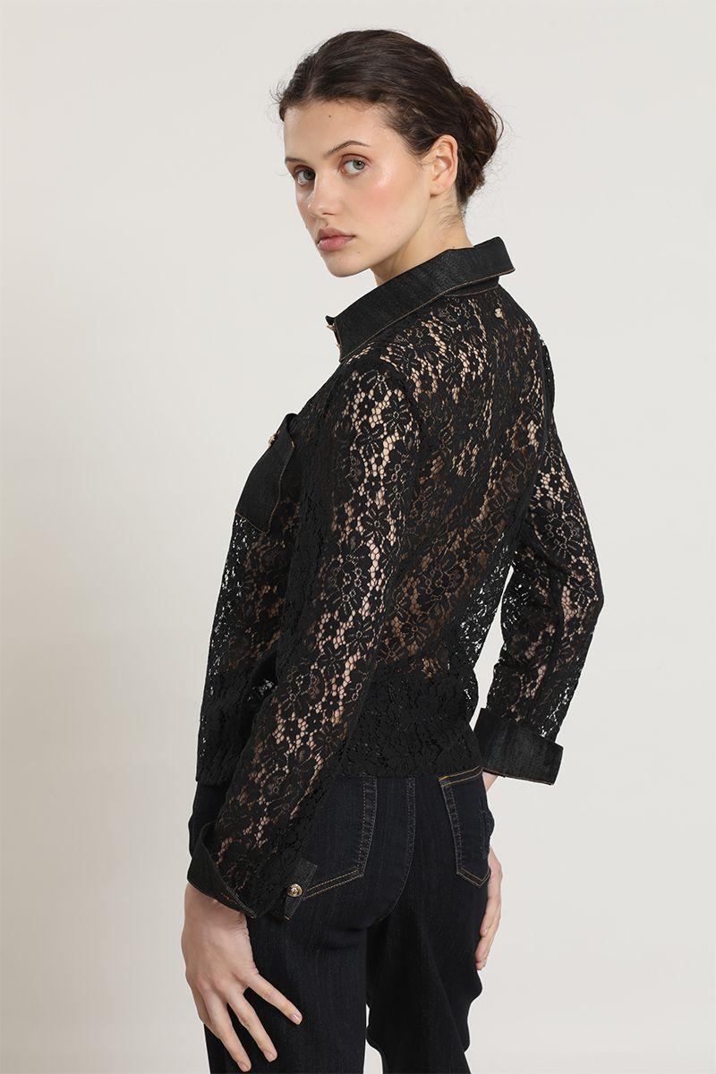 Blusa mix encaje denim, negro Liola-3