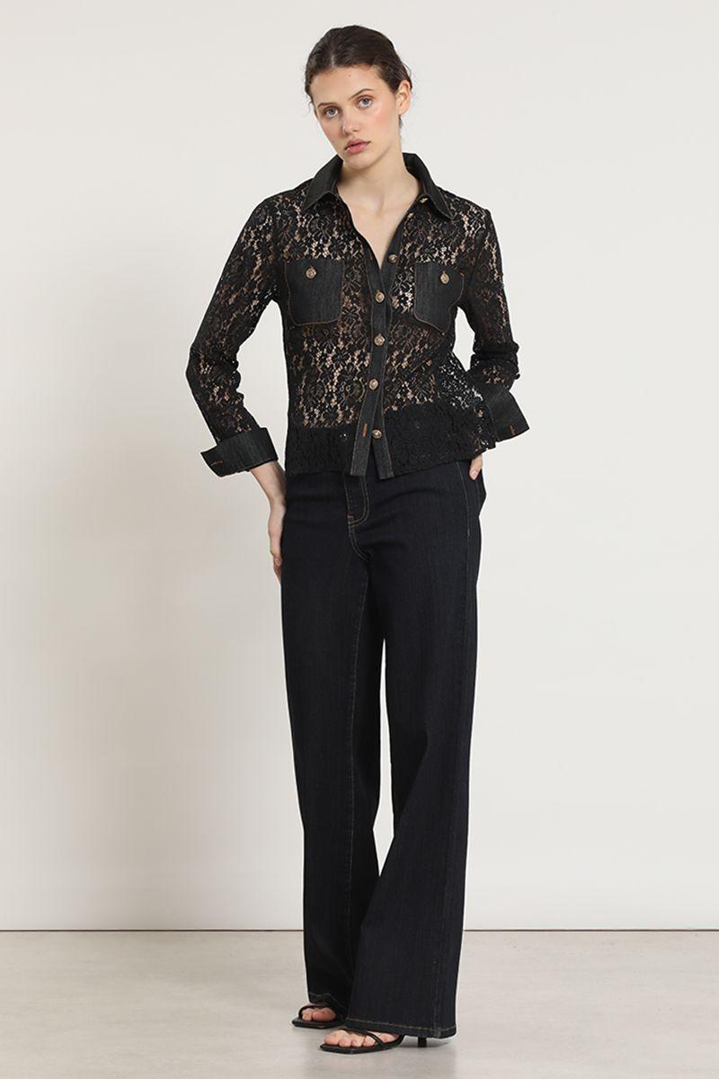 Blusa mix encaje denim, negro Liola-6