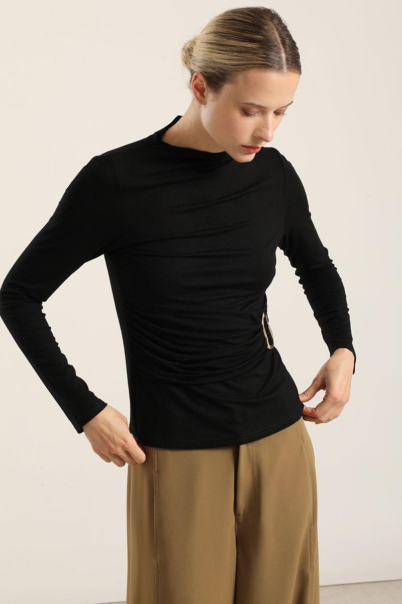 Top Herraje Metal, Con Drapeado, Negro Liola-2