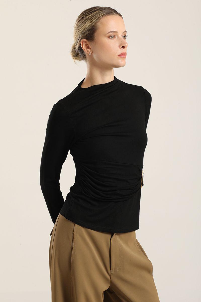 Top Herraje Metal, Con Drapeado, Negro Liola-4