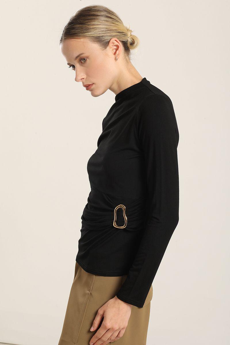 Top Herraje Metal, Con Drapeado, Negro Liola-6