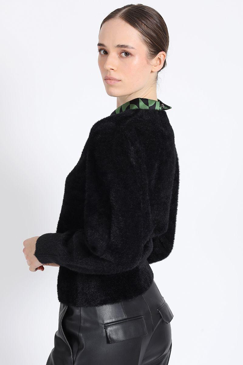 Cardigan Tejido Punto, Botones Joya, Negro Liola-5