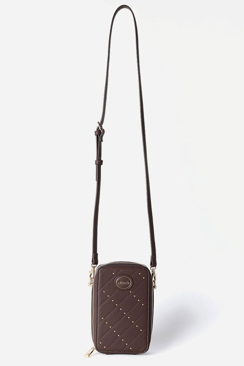 Bolso Para Celular Con Tachas, Efecto Cuero, Chocolate Liola-3
