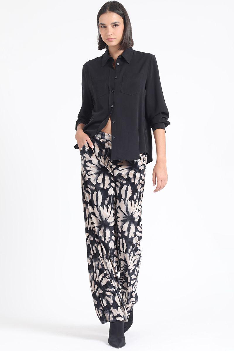 Pantalon Ancho, Tiro Alto, Estampado, Beige Liola-0