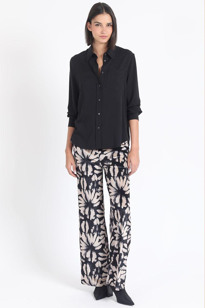 Pantalon Ancho, Tiro Alto, Estampado, Beige Liola-1