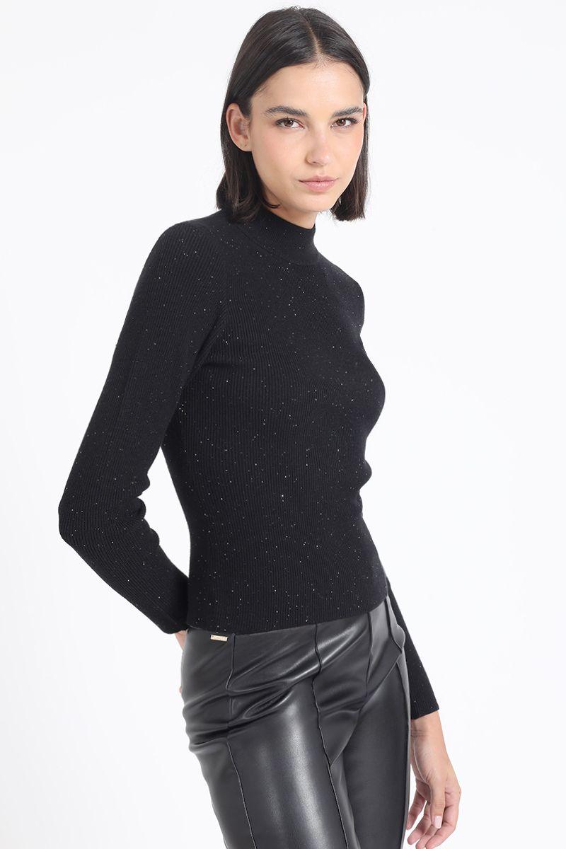 Sweater Tejido Punto, Aplicacion Lentejuelas, Negro Liola-0