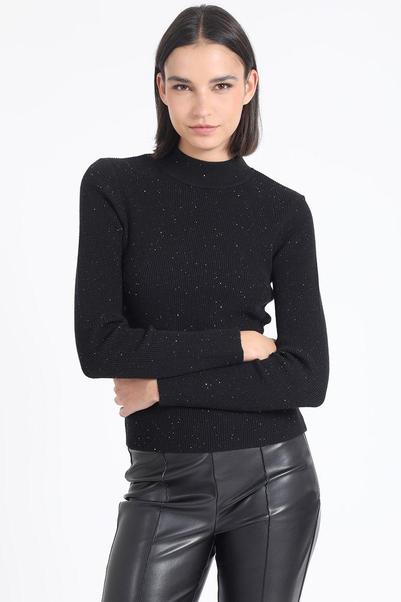 Sweater Tejido Punto, Aplicacion Lentejuelas, Negro Liola-3