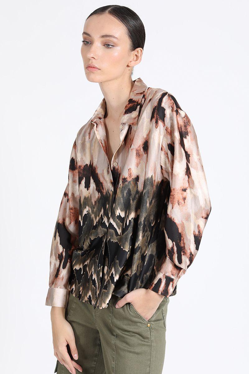 Camisa Satin Estampado, Negro Liola-0