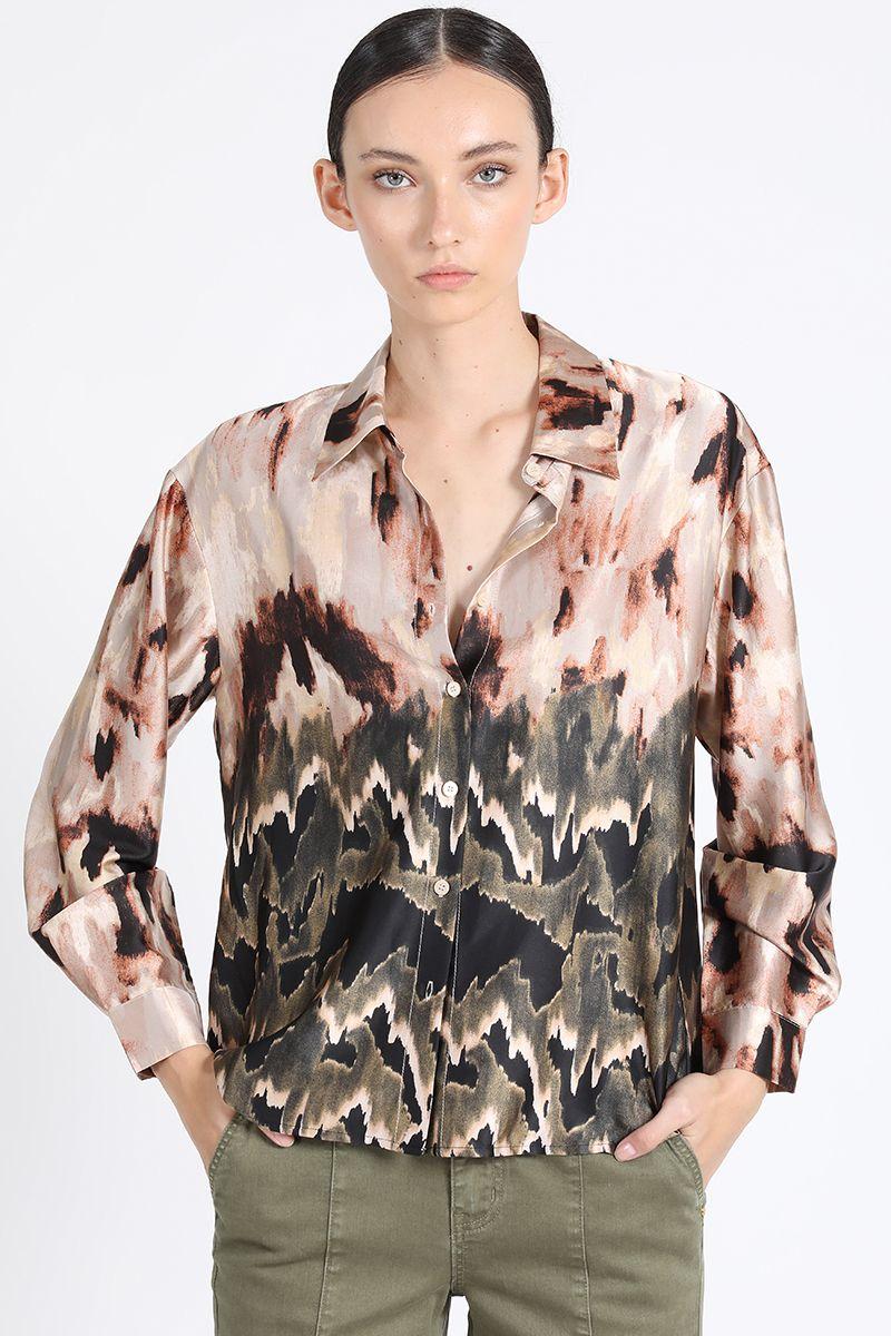 Camisa Satin Estampado, Negro Liola-3