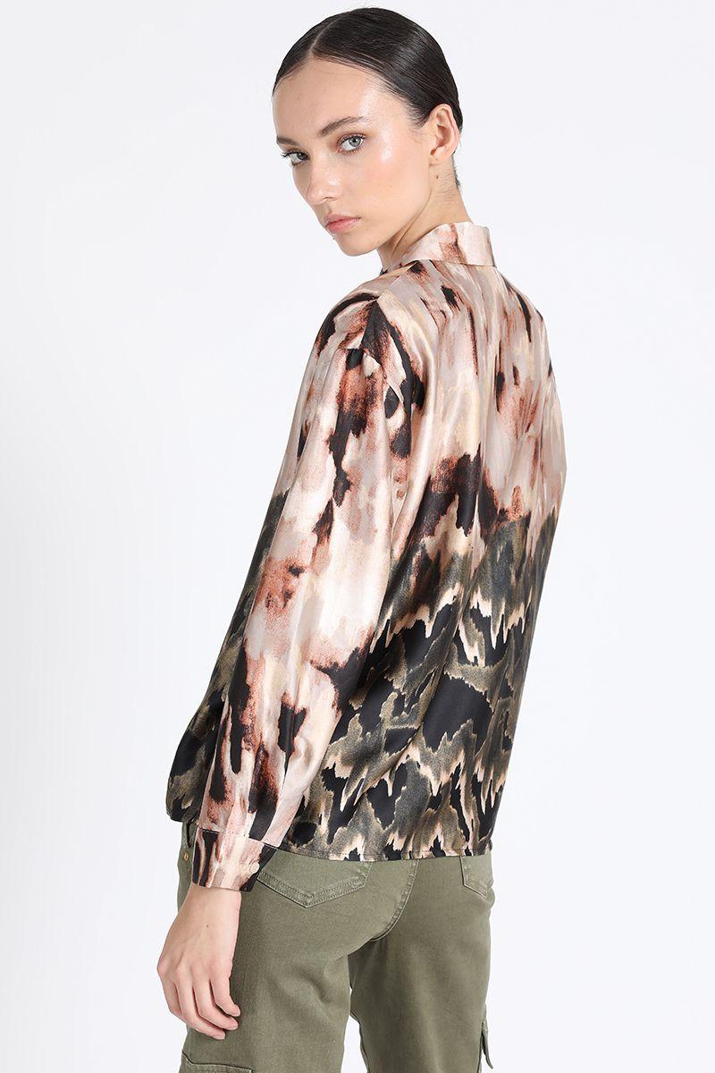 Camisa Satin Estampado, Negro Liola-4