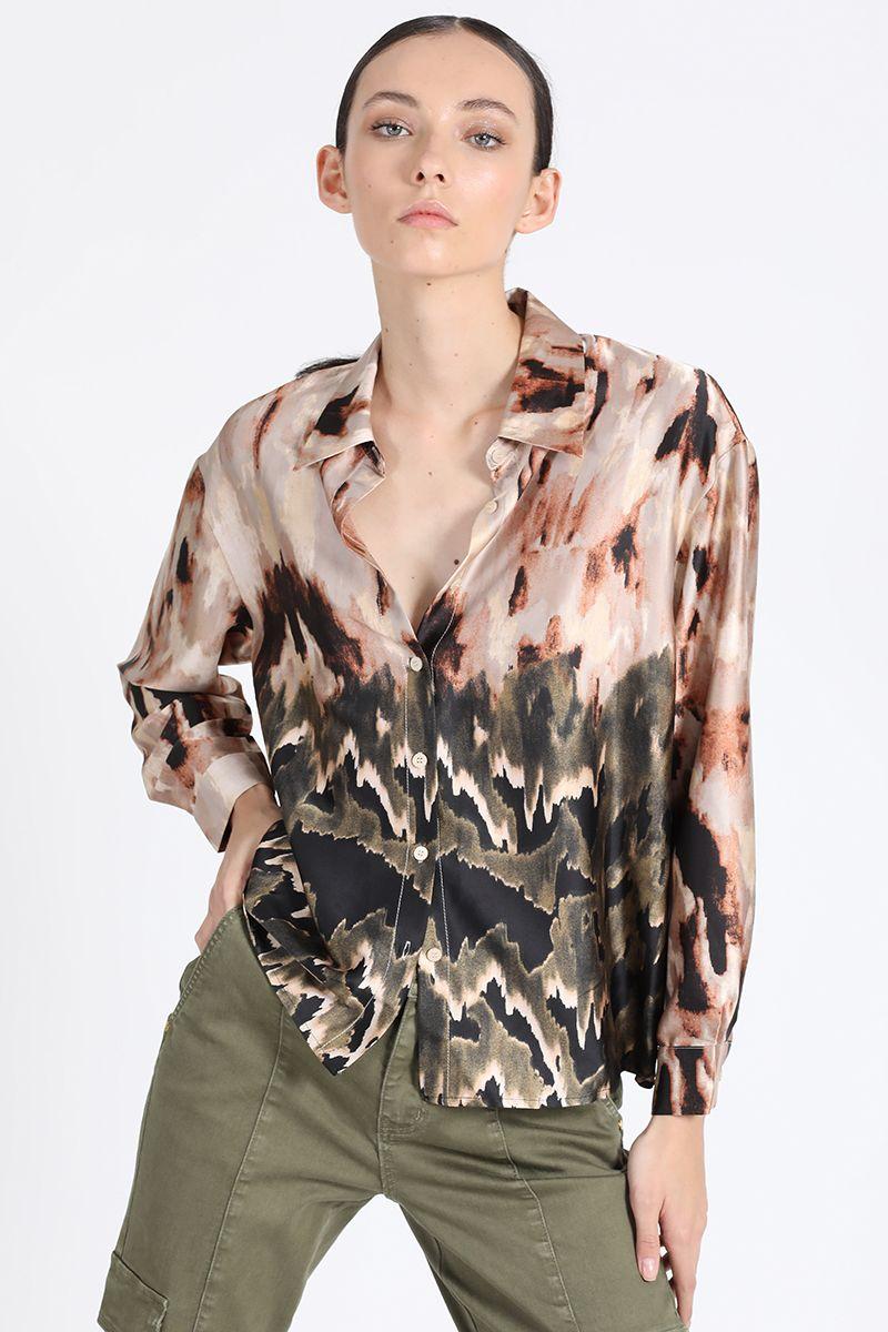 Camisa Satin Estampado, Negro Liola-5