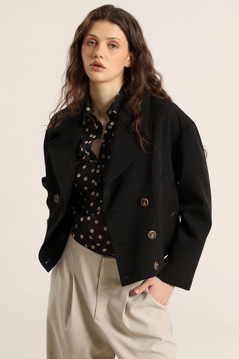 Chaqueta bomber, cruzada, negro Liola-3