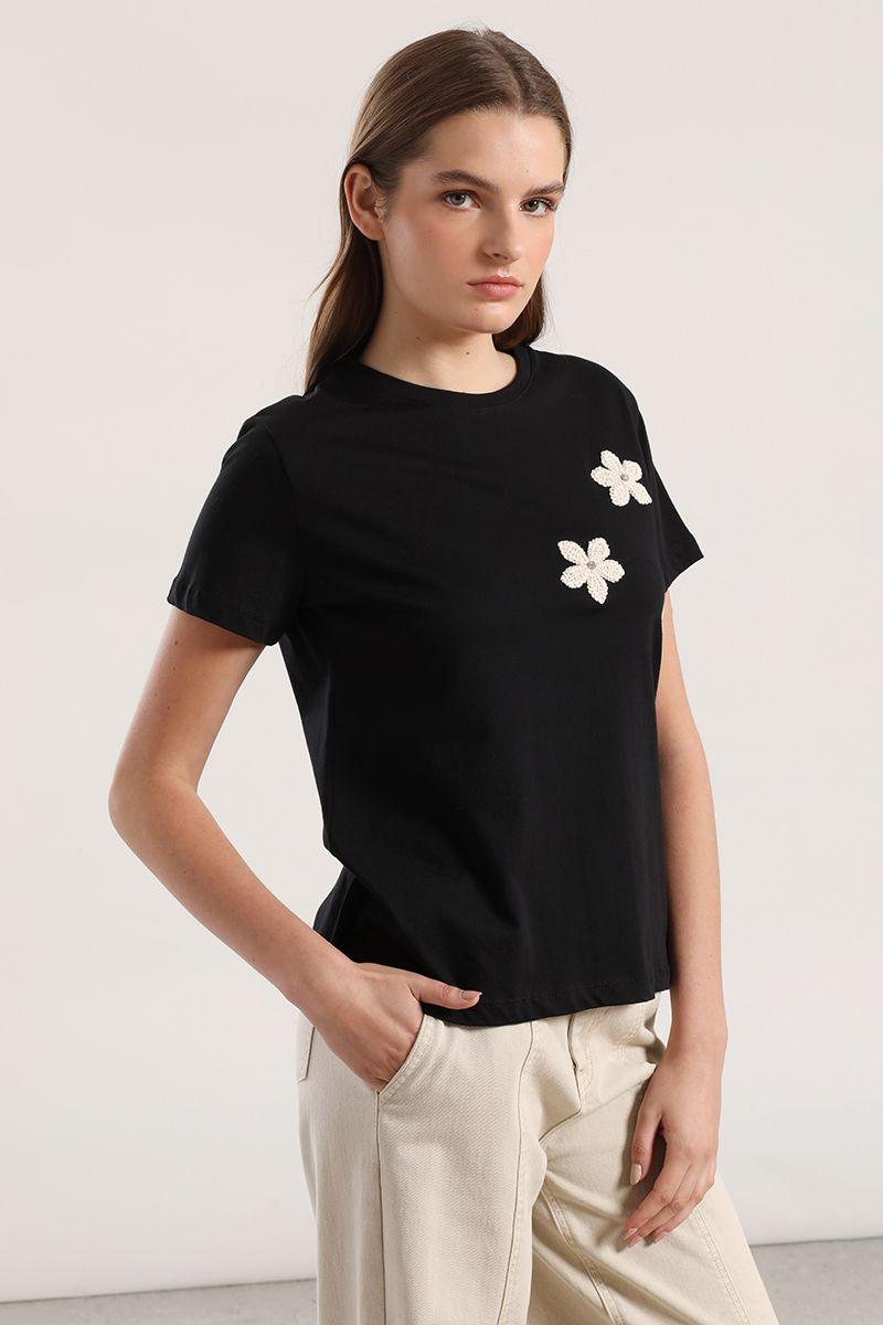 Polera flor crochet liola mujer negro-1