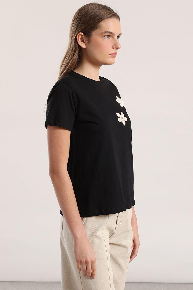 Polera flor crochet liola mujer negro-2