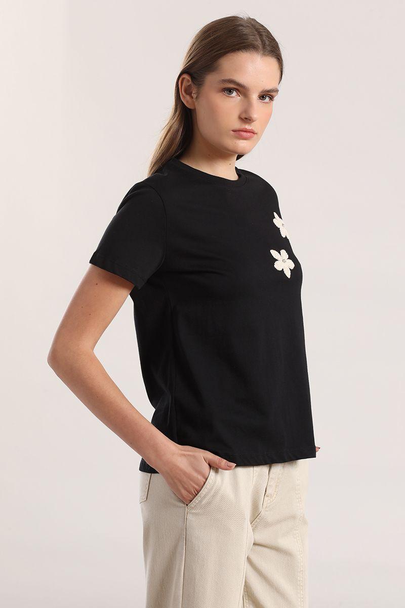 Polera flor crochet liola mujer negro-3
