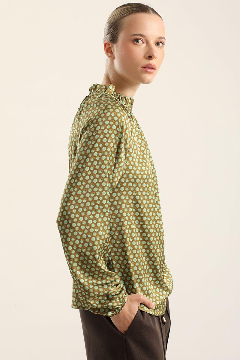 Blusa Satinada Estampado Puntos, Verde Liola-2