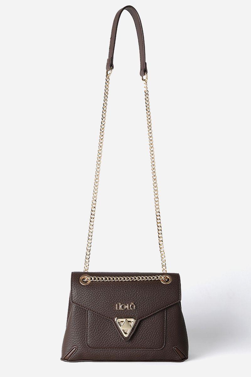 Cartera Broche Triangulo, Efecto Cuero, Chocolate Liola-3