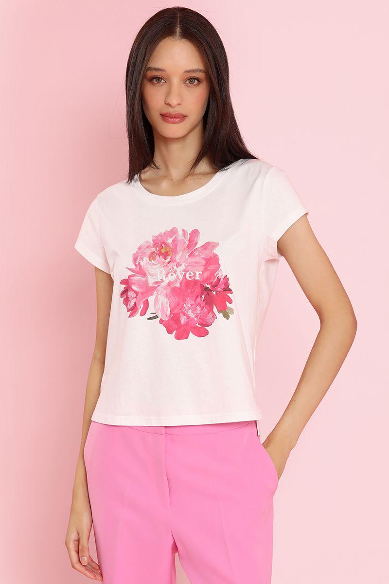 Polera algodon, estampado flores, crudo Liola-0
