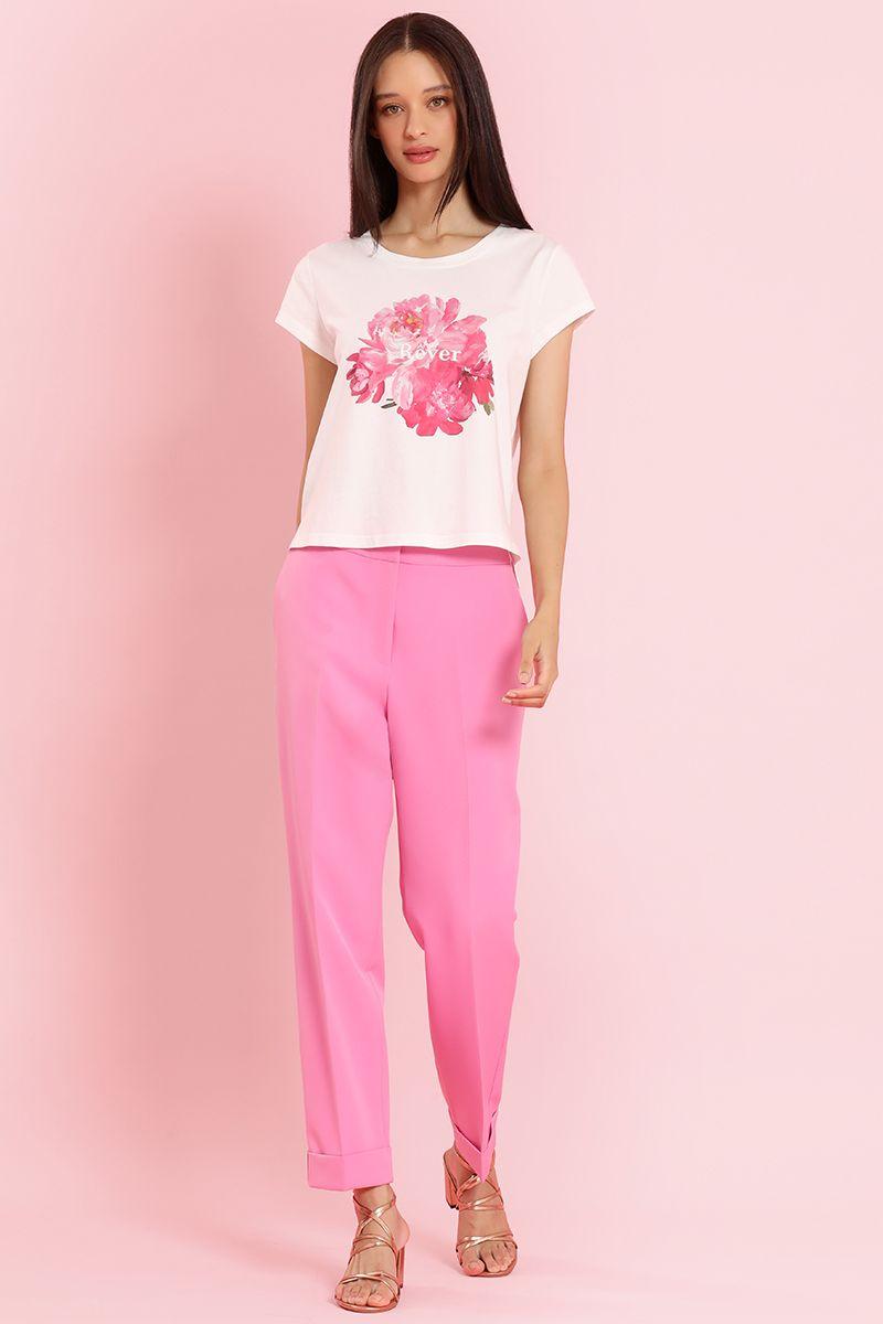 Polera algodon, estampado flores, crudo Liola-1