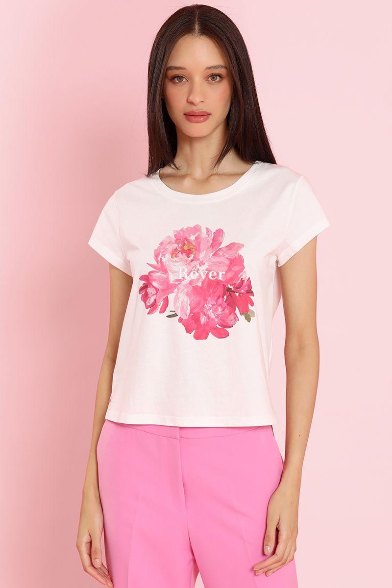 Polera algodon, estampado flores, crudo Liola-2