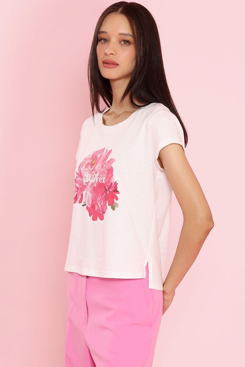 Polera algodon, estampado flores, crudo Liola-3