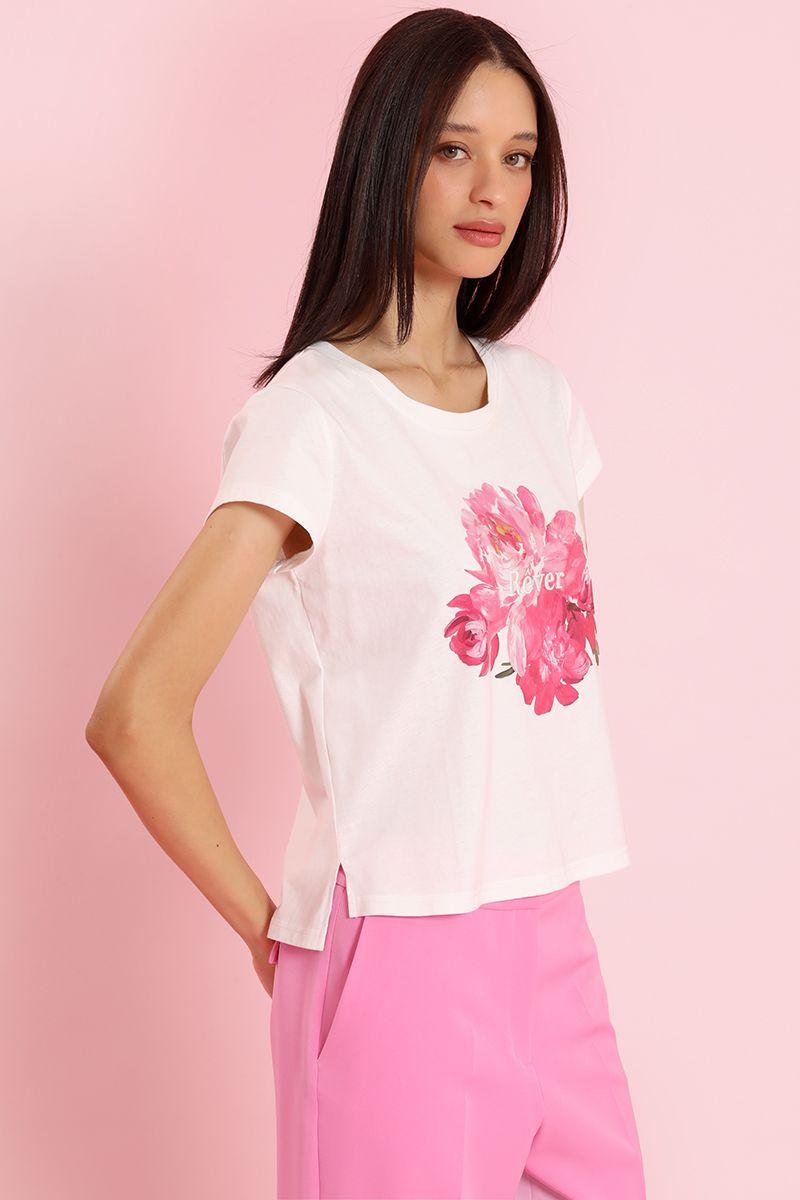 Polera algodon, estampado flores, crudo Liola-4