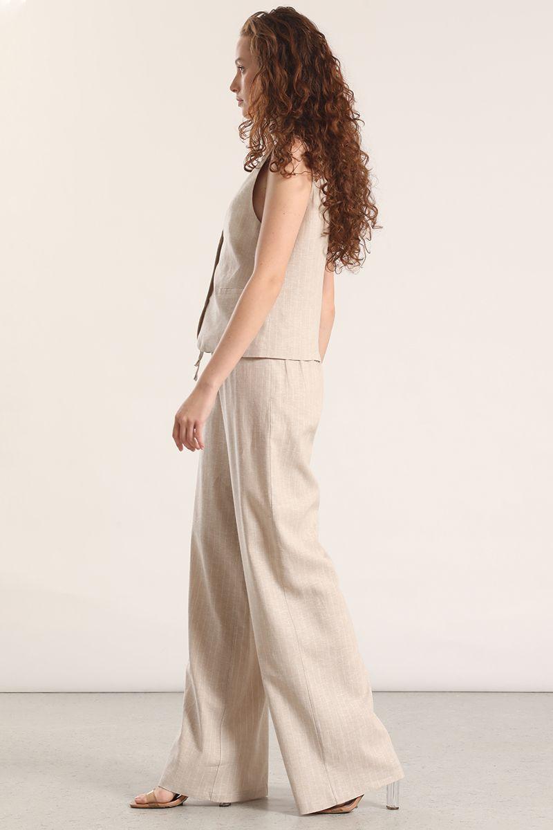 Pantalón recto lino rayas liola mujer beige-4