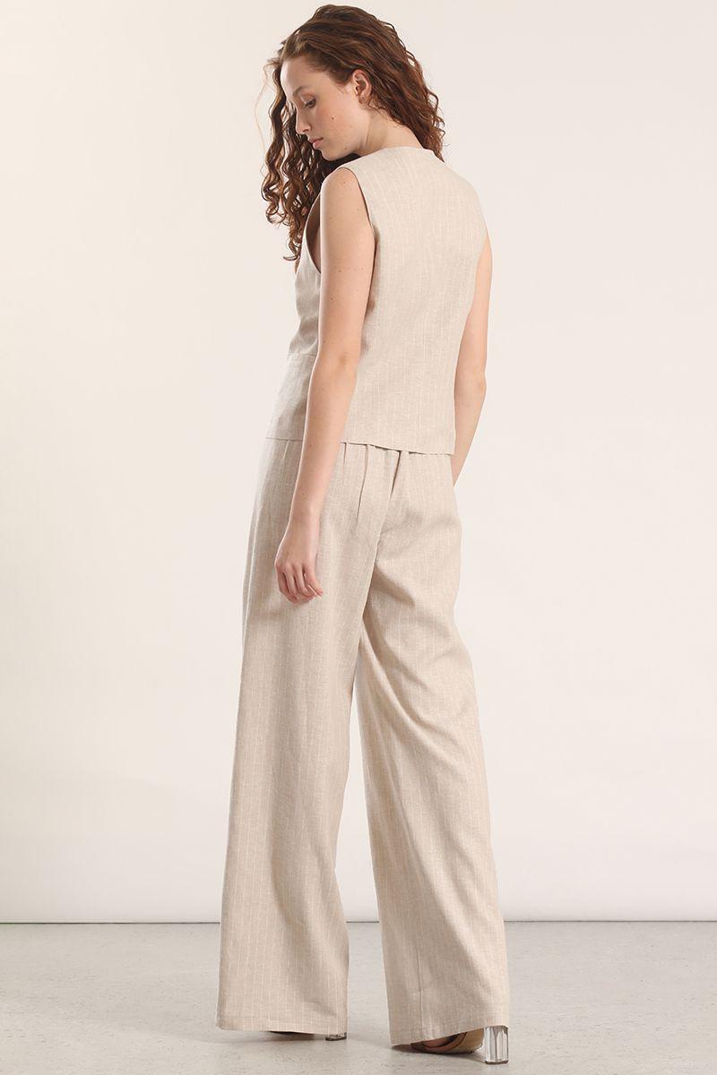 Pantalón recto lino rayas liola mujer beige-5