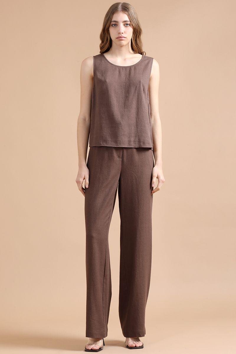 Top Basico Con Lino, Chocolate Liola-2