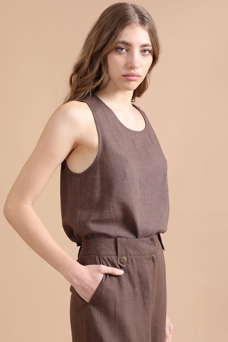 Top Basico Con Lino, Chocolate Liola-5