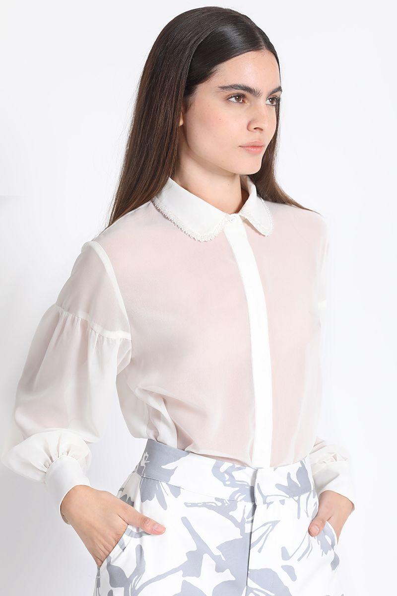 Camisa Semitransparente Con Pedreria, Crudo Liola-0