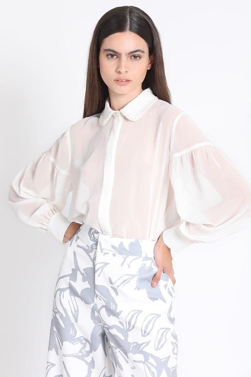 Camisa Semitransparente Con Pedreria, Crudo Liola-5