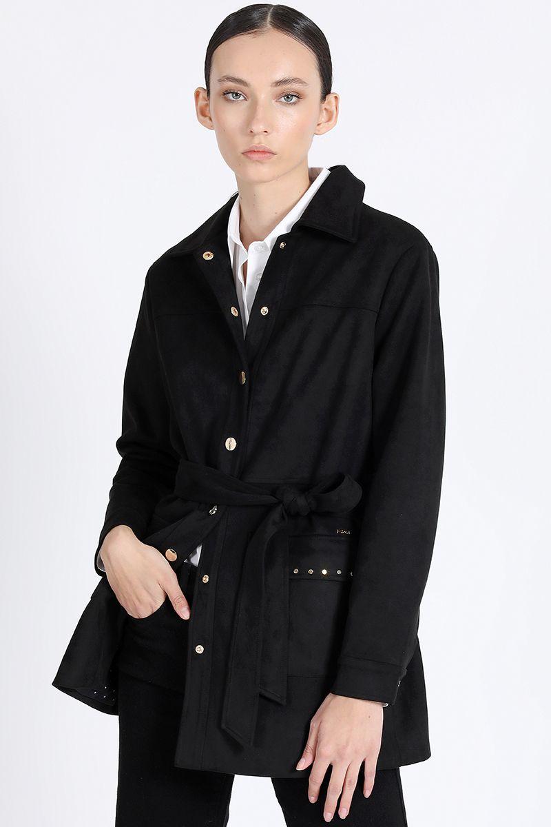 Chaqueta Cargo Efecto Gamuza, Negro Liola-0