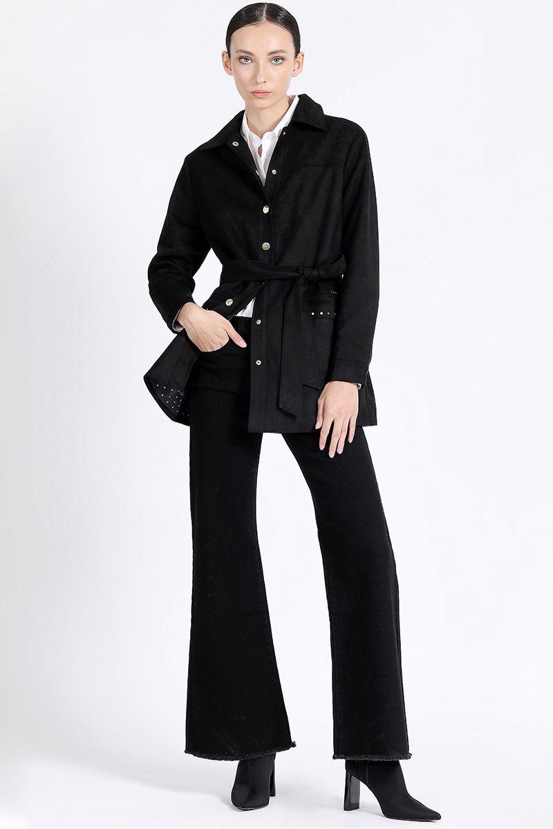 Chaqueta Cargo Efecto Gamuza, Negro Liola-1
