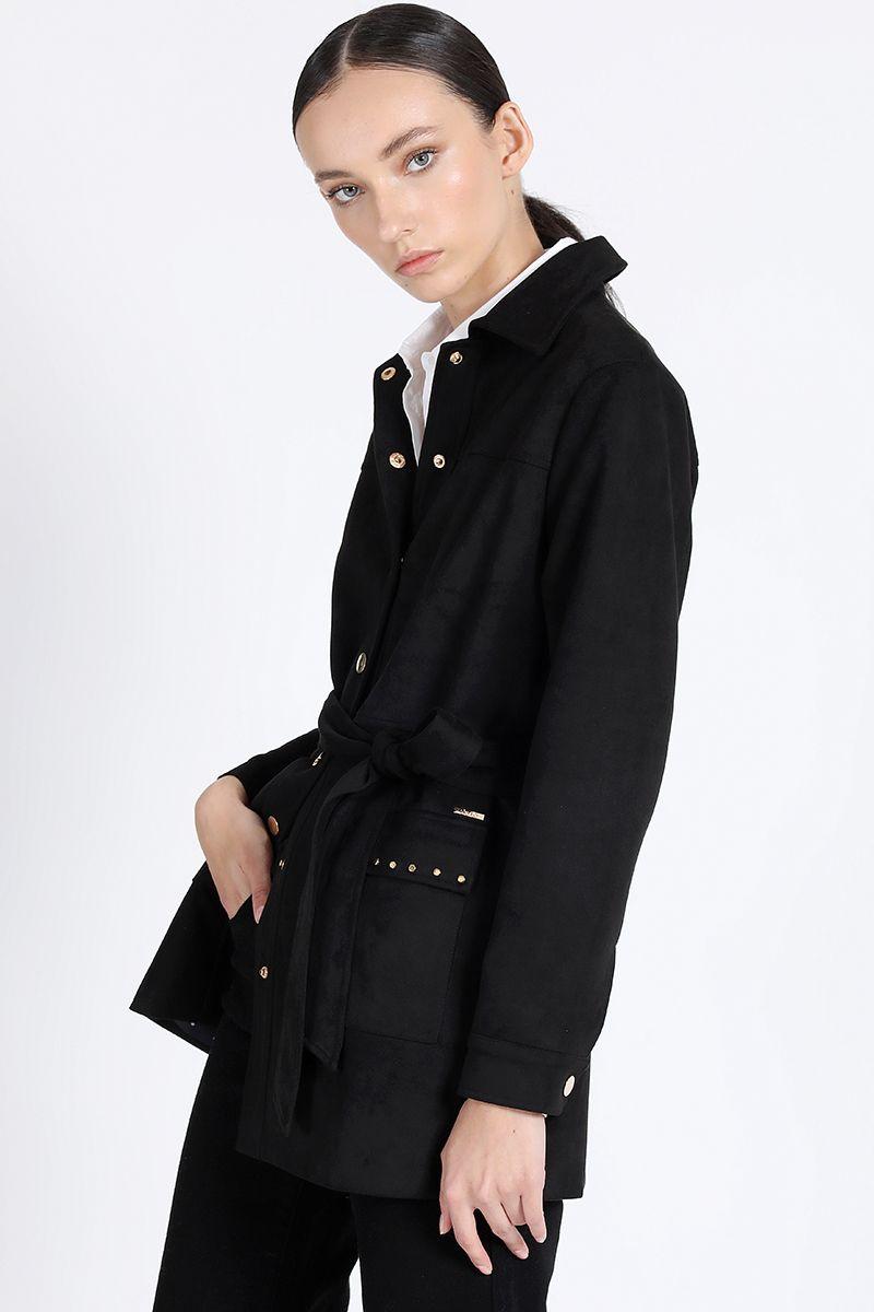 Chaqueta Cargo Efecto Gamuza, Negro Liola-2