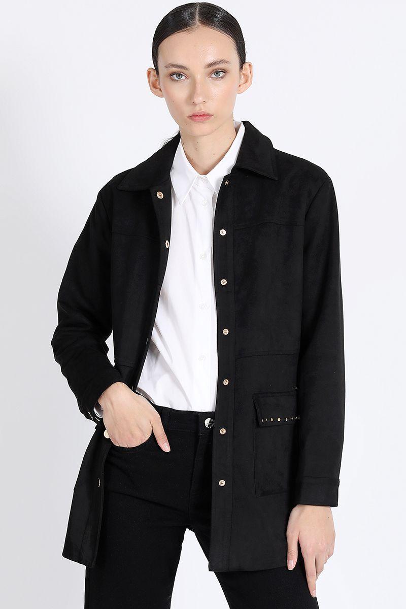 Chaqueta Cargo Efecto Gamuza, Negro Liola-4