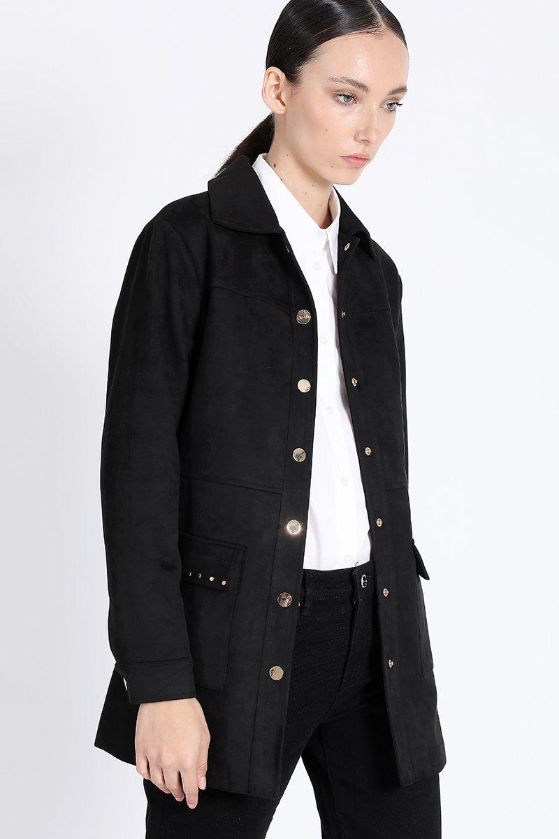 Chaqueta Cargo Efecto Gamuza, Negro Liola-5