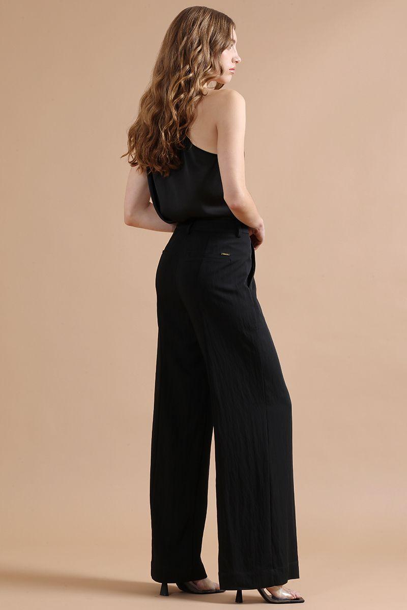 Pantalon Ancho Con Lyocell, Tiro Alto, Negro Liola-4