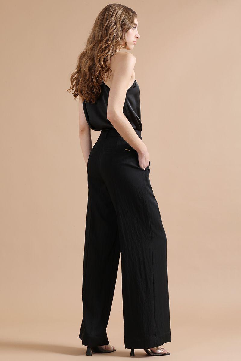 Pantalon Ancho Con Lyocell, Tiro Alto, Negro Liola-5