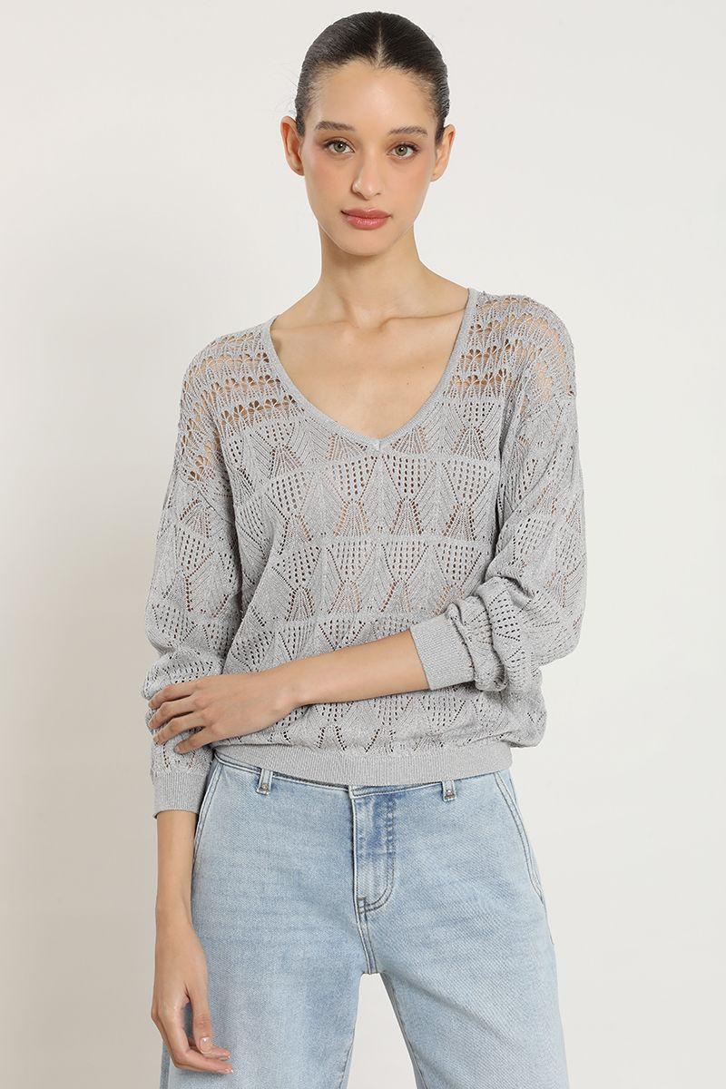 Sweater punto, fantasia transparente, plateado Liola-4